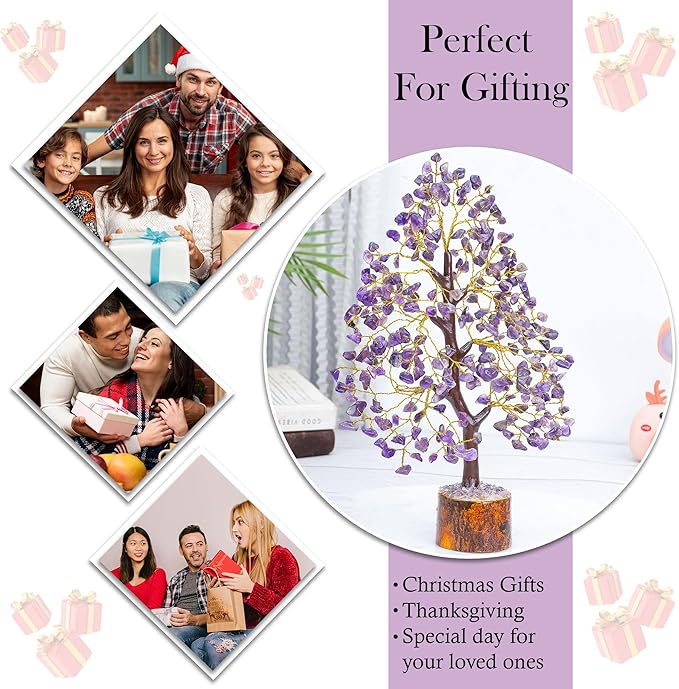 Amethyst Chakra Tree of Life - Crystal Tree for Positive Energy, Feng Shui Decor - Handmade Gemstone Tree, Good Luck Money Bonsai, Purple Healing Crystals, Meditation Stone, Spiritual Mystical Gift