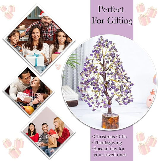 Amethyst Chakra Tree of Life - Crystal Tree for Positive Energy, Feng Shui Decor - Handmade Gemstone Tree, Good Luck Money Bonsai, Purple Healing Crystals, Meditation Stone, Spiritual Mystical Gift