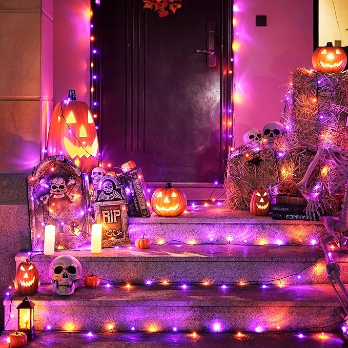 JMEXSUSS 800 LED Orange and Purple Halloween Lights, 272ft Halloween String Lights Outdoor Waterproof, 8 Modes Plug in Twinkle Light for Tree Party Decor
