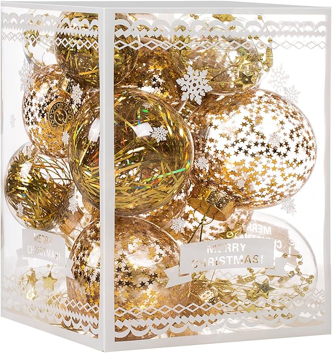 Christmas Ornaments Ball Set-Shatterproof Clear Plastic Decorative Baubles for Xmas Tree House Holiday Wedding Party Decoration,20pcs Gold