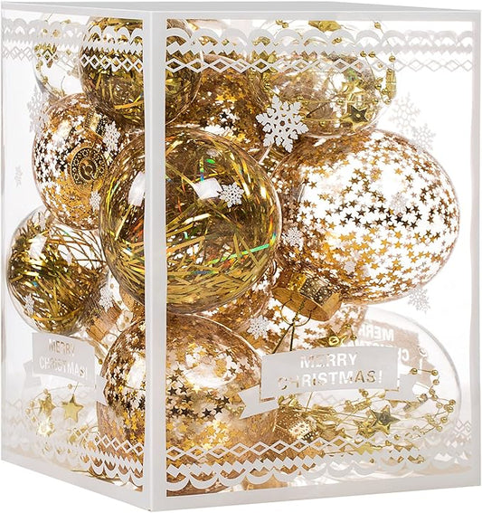 Christmas Ornaments Ball Set-Shatterproof Clear Plastic Decorative Baubles for Xmas Tree House Holiday Wedding Party Decoration,20pcs Gold