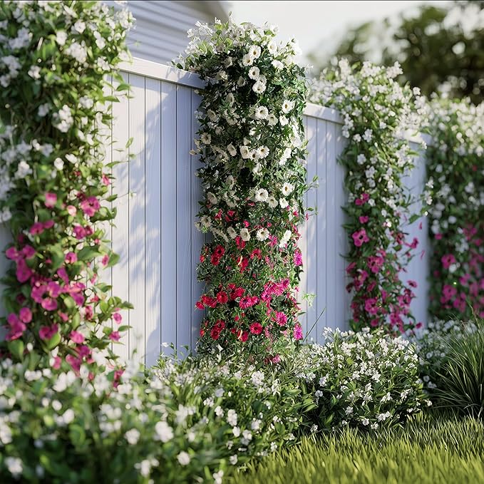 Artificial Flowers Artificial Petunias for Outdoors 2PCS Artificial Hanging Plants Outdoors Silk Flowers with Stems Outdoor Flowers Uv Resistant for Porch DecorTerrace Decor（White）Without Pot