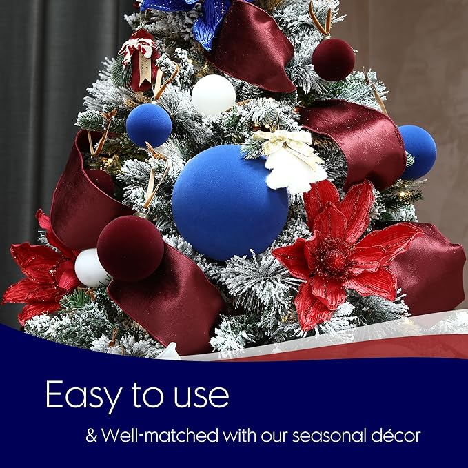 Sea Team 4-Pack Large Flocked Velvet Christmas Tree Ball Ornaments Set, Hanging Velour Baubles, Shatterproof Plastic Decorations for Xmas Tree, Wreath, Garland, 150mm/5.91 Inches, Royal Blue