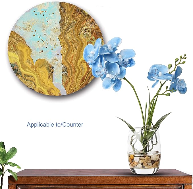 Jusdreen Artificial Blue Orchid in Glass Vase, Realistic Phalaenopsis Arrangement with Potting for Home Office Table Decor, 14.5 Inch Flower Centerpiece