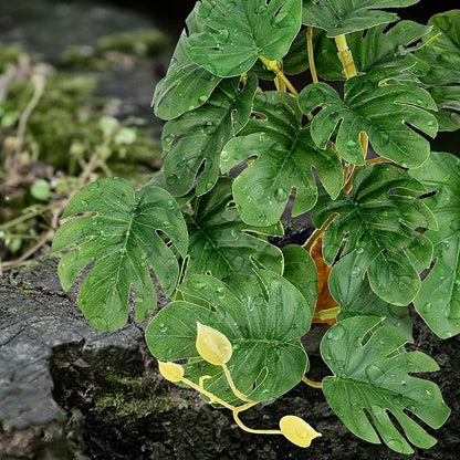 Reptile Plants for Terrarium, Ball Python Tank Accessories, Amphibian Habitat Decor Plant Bearded Dragon Tank Decorations for Gecko Lizard Chameleon Tortoise with Base - Fake Monstera