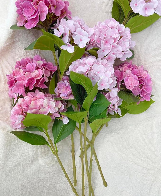 6PCS 23 inch Mix Pink Hydrangea Artificial Flowers，Real Touch Hydrangea Large，Fake Soft Hydrangeas with Leaves Stems - Mix Pink