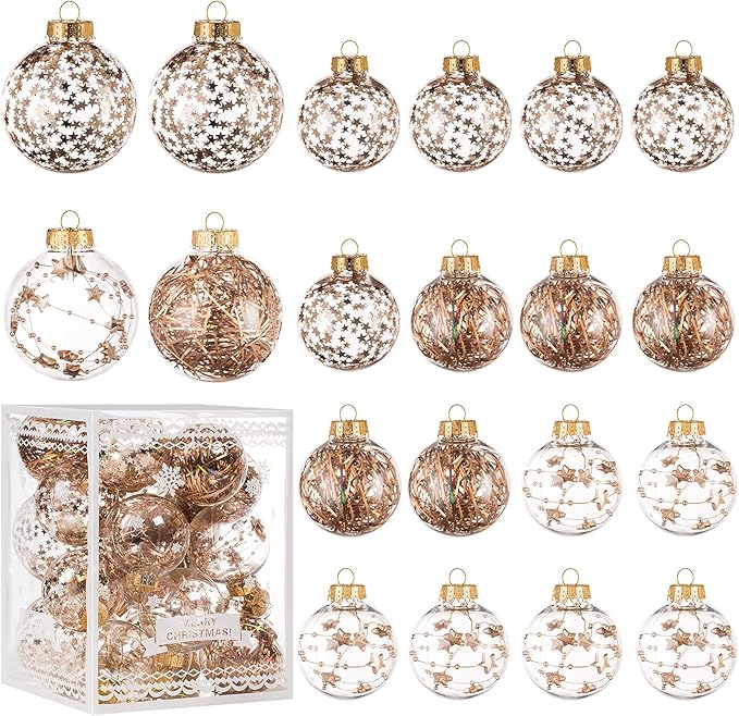 Christmas Ornaments Ball Set-Shatterproof Clear Plastic Decorative Baubles for Xmas Tree House Holiday Wedding Party Decoration,20pcs Champagne