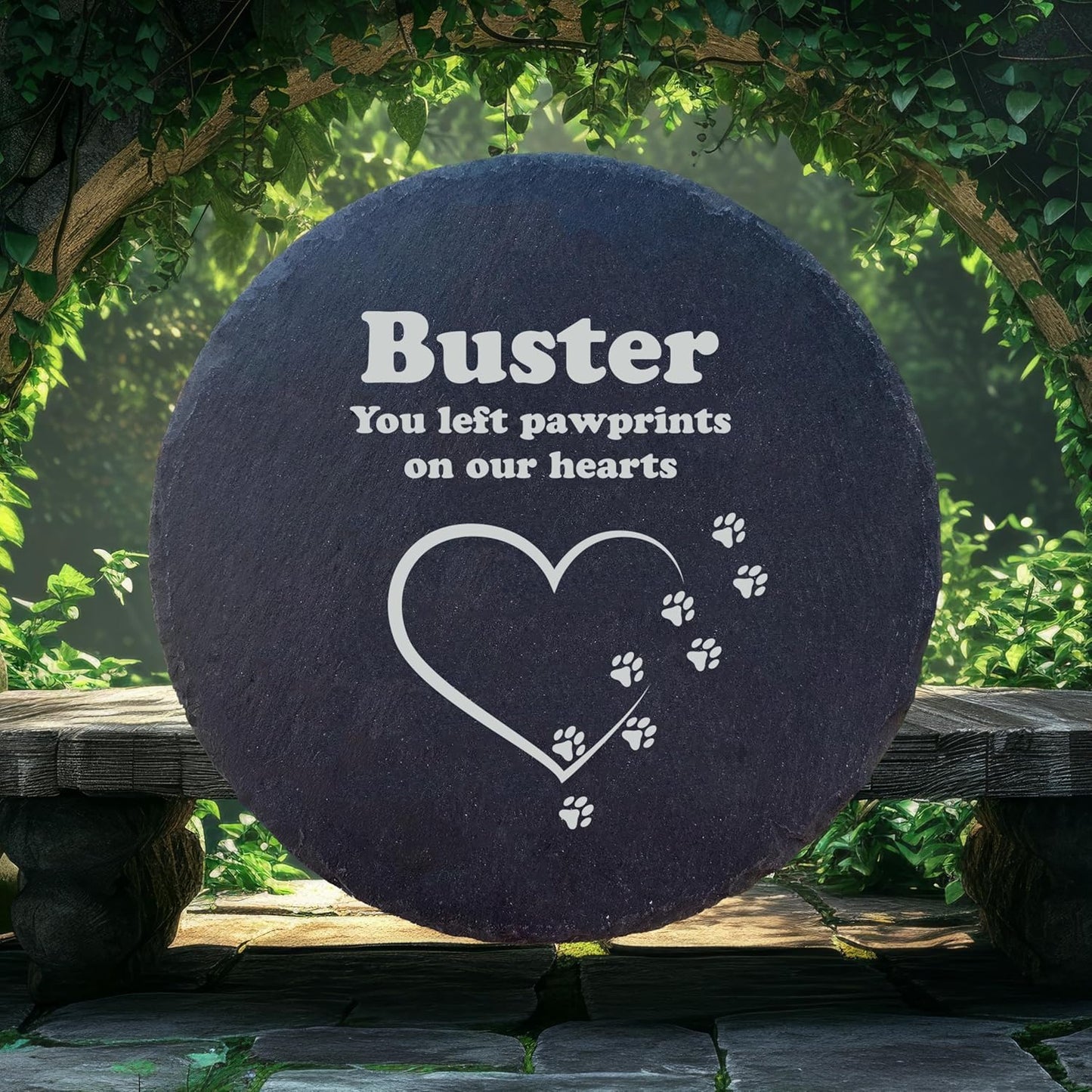 Personalized Pet Memorial Stone for Dogs and Cats | Custom Laser-Etched Weatherproof Garden Grave Marker | Natural Stone Bereavement Headstone Sympathy Gift | 4, 6, 10, or 12 Inch Heart or Circle Shape (A12)