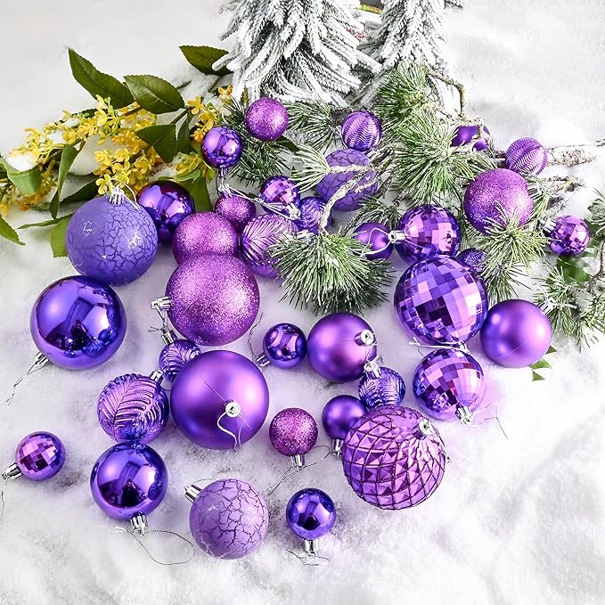 LANGXUN 36pcs Purple Christmas Tree Decorations Balls, Bolas De Navidad, 2025 Christmas Decor, Indoor Outdoor Shatterproof Christmas Ornaments, Xmars Party Wedding Suppiles