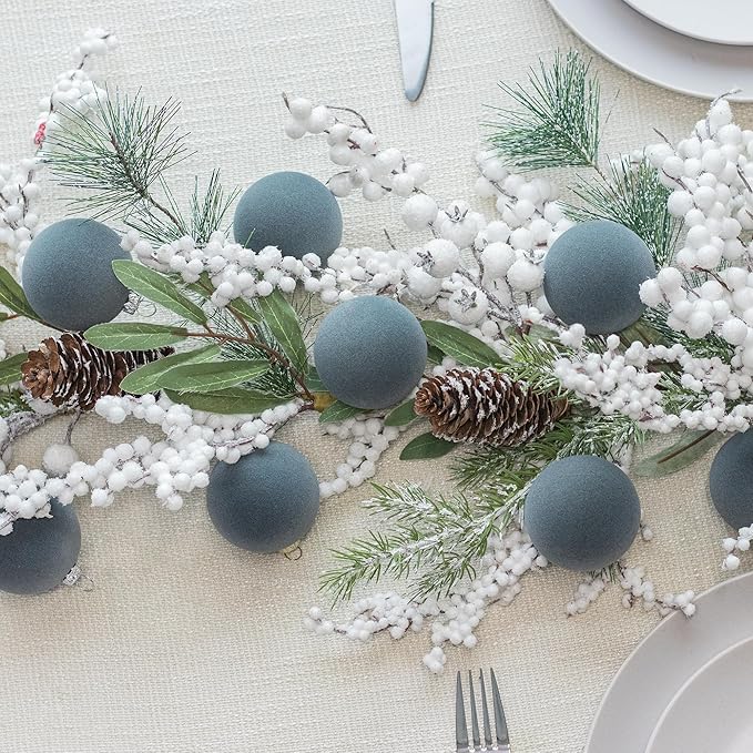 KI Store Velvet Christmas Balls Lux Gray 25pcs Flocked Christmas Tree Ornaments Assortment for Xmas Tree Holiday Decor