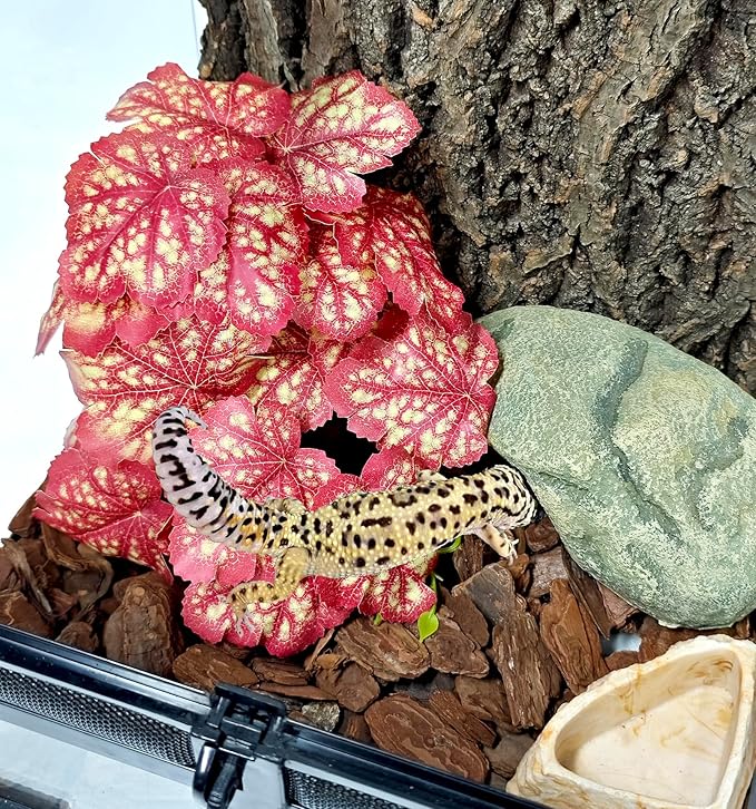 Woyrise Reptile Plants for Terrarium Decor, Ball Python Tank Accessories fit Bearded Dragon Crested Leopard Gecko Lizard Chameleon Snake Frog Tortoise Hermit Crab - Fake Pink Heuchera