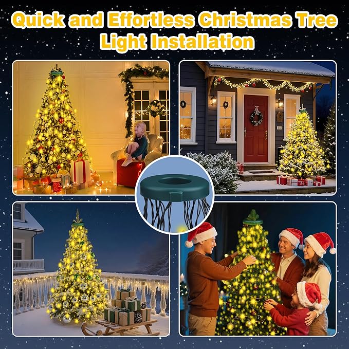 Christmas Tree Lights Indoor, 400 LED 16 Lines of 6.6FT with 8 Flashing Modes, Remote Control & Timer, Memory Function, Warm White Christmas String Lights, Twinkle Tree & Outdoor Waterproof