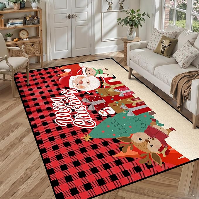 5' X 7' Christmas Area Rug Bedroom Living Room Rugs Xmas Decorative Area Rug Non-Slip Indoor Throw Rug Washable Rug Floor Carpet for Kitchen Nursery