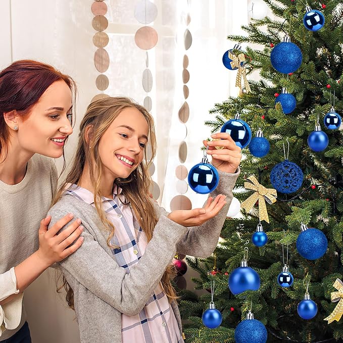 Aitsite 100 Pack Christmas Tree Ornaments Set Mini Shatterproof Holiday Ornaments Balls (Blue)