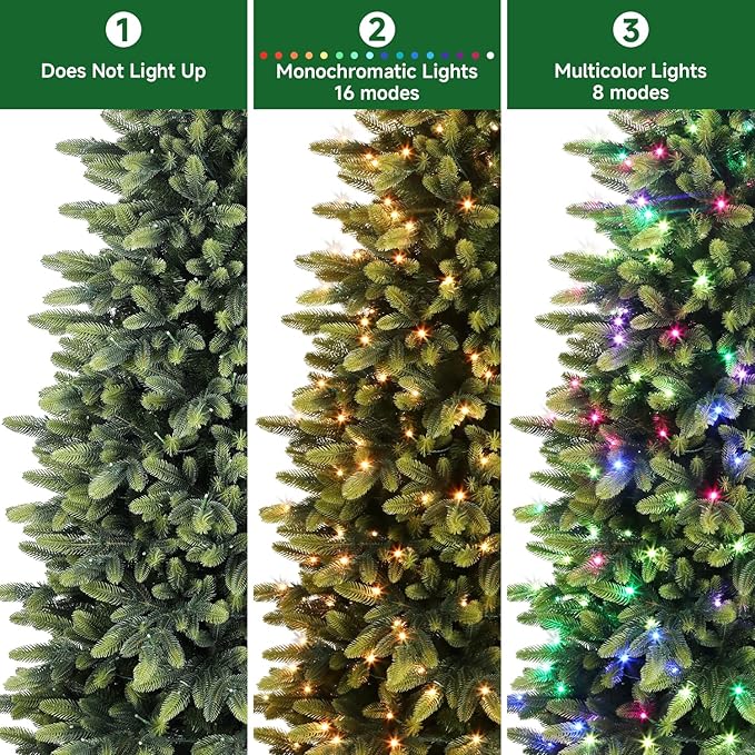 Alupssuc 6.5ft Prelit Artificial Hinged Christmas Tree with Remote Control, 300 Pre-Lit Multi-Color RGB Lights and 1600 PE & PVC Branch Tips, Fake Christmas Tree, 6.5 FT