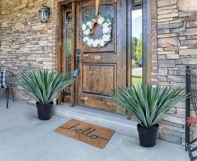 SUNPRAIRIE 27 inches Tall Artificial Agave Plant in Black Pot with Real Stone Pebbles, 126 Realistic Leaves. Large Faux Plants Indoor and Outdoor.