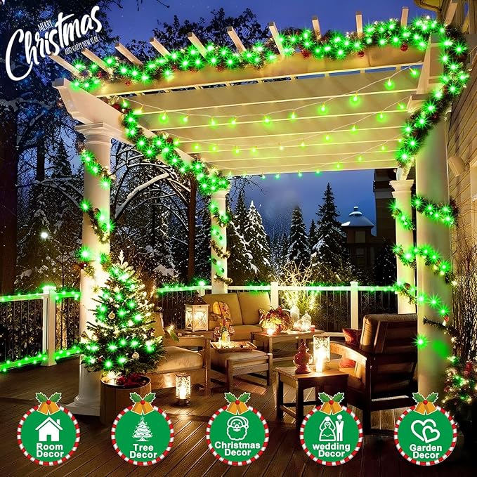 SAUIRS 197FT 500 LED Christmas Lights Outdoor String Lights with 8 Modes Timer Waterproof Fairy Light Plug in for Outside Indoor Party Xmas Palm Tree Yard Wedding Decorations(Green)
