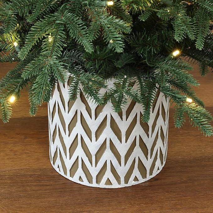 LuxenHome 4.5FT Small Christmas Tree, Prelit Slim Potted Christmas Trees with 100 Warm White LED Lights, Lighted Slender Fir Tree with Planter Pot, Small Faux Holiday Tree for Home Display