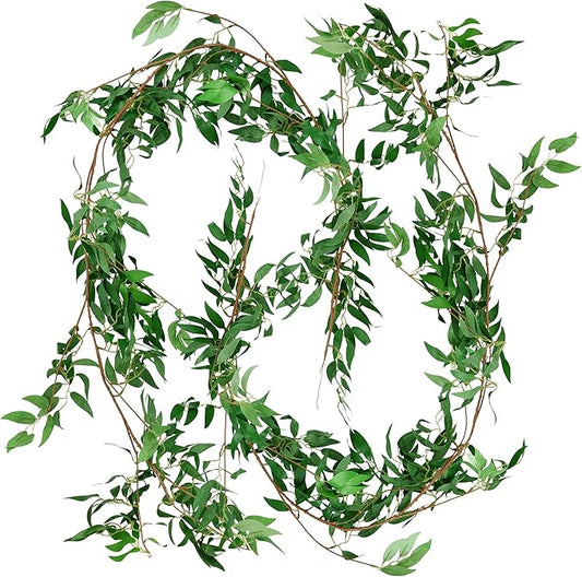 FiveSeasonStuff Artificial Natural Green Willow Garlands, Bendable Greenery Vine Leaves for Wedding Home Decoration (2 pcs, 11.8 feet)