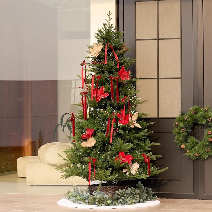 7.5ft Fraser Slim Fir Pre-Lit Artificial Christmas Tree with 792 Low-Voltage Warm LED Lights, Easy Plug & Foldable Stand, Realistic Flame-Resistant Branches