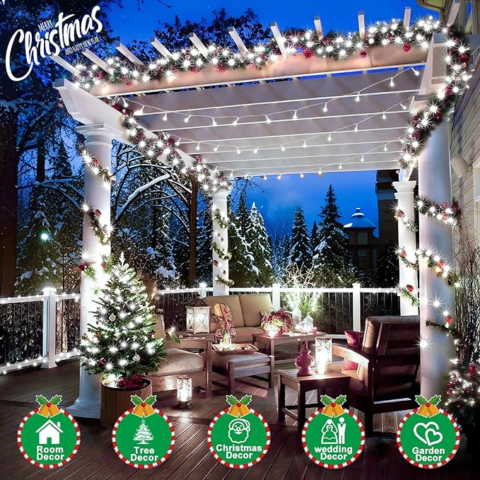 SAUIRS 197FT 500 LED Christmas Lights Outdoor String Lights with 8 Modes Timer Waterproof Fairy Light Plug in for Outside Indoor Party Xmas Palm Tree Yard Wedding Decorations(Cool White)