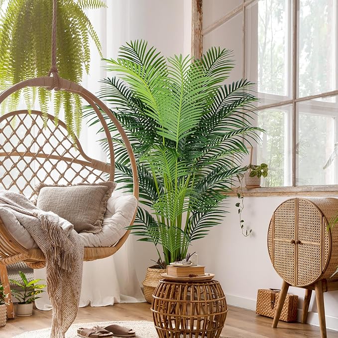 6 Ft Artificial Tropical Palm Tree With 24 Removable Leaves - Large Faux Plant for Indoors and Outdoors, Silk Housewarming Gift, K185