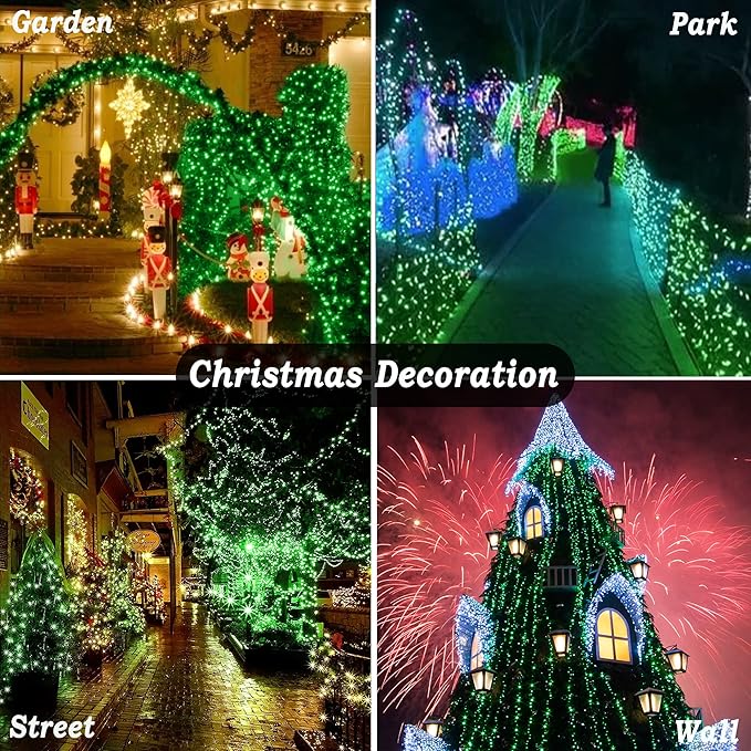 KNONEW 197FT 500 LED Christmas Lights Outdoor String Lights 8 Modes & Memory Fairy Light Plug in Waterproof LED String Lights for Xmas Yard Tree Wedding Party Holiday Decorations (Green)