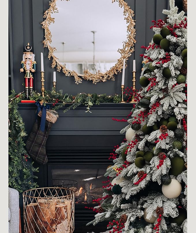 18PCS Green Velvet Christmas Ornaments Set – Large Flocked Shatterproof Baubles for Xmas Tree Decoration, Hanging Ornaments for Holiday & Home Décor (Green, 3 Inch / 8 cm)