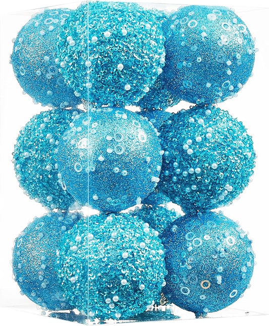 12CT Christmas Ball Ornaments, Baby Blue Christmas Ball Decorations Shatterproof Plastic Hanging Pearl Balls for Holiday Party(70mm/2.76")