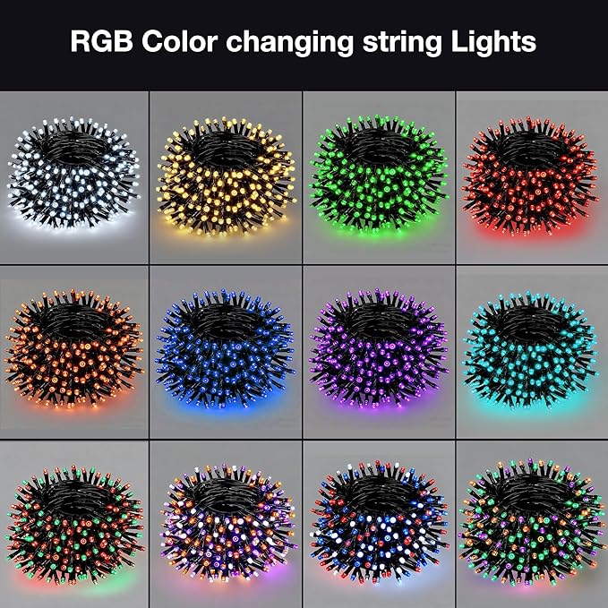 RGB Christmas Lights Outdoor, 98.4FT 300 LED Color Changing String Lights with Remote & Timer, Music Sync Multiple Modes Waterproof Christmas Tree Light for Home Party Holiday Xmas Decoration