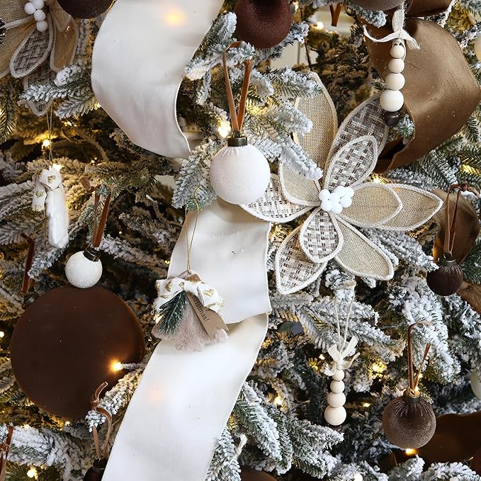 Sea Team 4-Pack Large Flocked Velvet Christmas Tree Ball Ornaments Set, Hanging Velour Baubles, Shatterproof Plastic Decorations for Xmas Tree, Wreath, Garland, 150mm/5.91 Inches, Brown