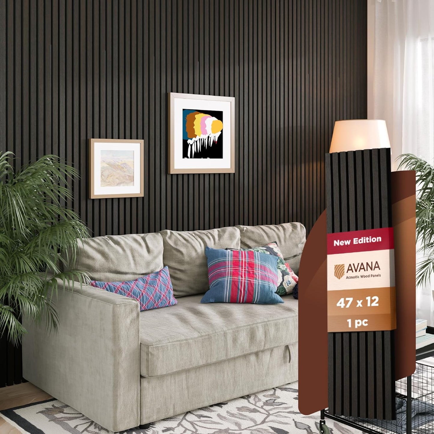 Avana Acoustic Wood Wall Panels – 47.2 x 12.6 Inch Smoke Oak Acoustic Panels 1 PC – Wall Panels For Interior Wall Decor for Homes, Offices, Studios – Modern Sturdy & Durable Wood Panels For Wall