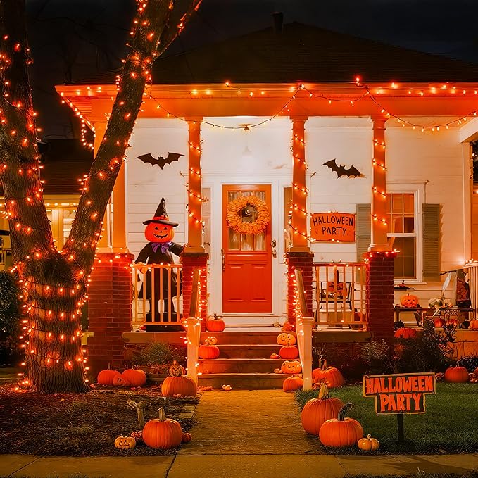 JMEXSUSS 500 LED Orange Halloween Lights Outdoor, 173ft Halloween String Lights Plug in, Waterproof 8 Modes Orange LED Light for Party House Tree Fall Thanksgiving Decorations