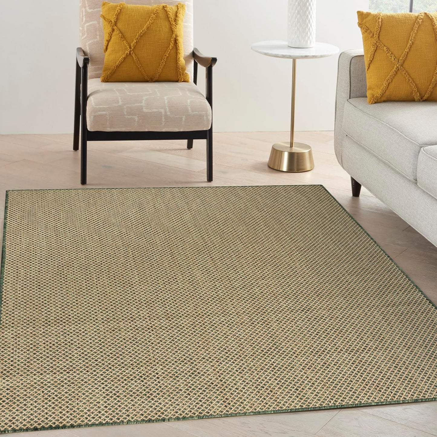 Nourison Home Courtyard Green 4' x 6' Area Rug - Easy Clean, Non Shedding, Bed Room, Living Room, Dining Room, Kitchen (4' x 6')