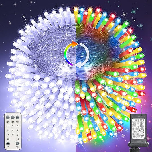 Color Changing Christmas Lights, 338ft 1000 LED White & Multicolor String Lights with Remote, 11 Modes Waterproof for Christmas Party, Garden, Xmas Tree Decorations