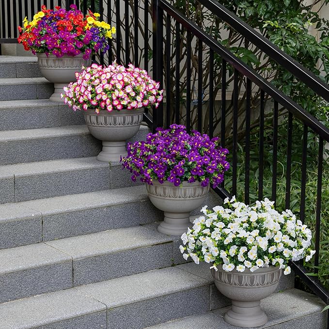 Lnoicy Artificial Flowers for Outdoor 12 Bundles Eucalyptus Fake Flowers for Planter,UV Resistant Fake Morning Glory for Home/Porch/Garden Decoration（White）