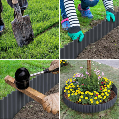 LAVEVE Corrugated Metal Garden Edging 6" x 40Ft, Landscape Edging Border for Lawn, Flower Bed, Garden Fence, Paver Edging (Dark Gray)