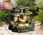15.6''H Small Rock Water Fountain Outdoor&Indoor, 3-Tier Garden Waterfall with Warm Lights and 2 Flows for Patio, Backyard, Deck, Porch, Home DéCor, Stone Gray