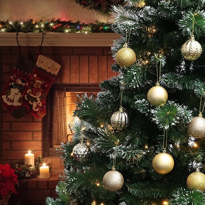 45Pcs 6cm/2.36inch Christmas Balls Glitter Christmas Tree Ornaments Hanging Christmas Home Decorations for Home House Bar Party(Platinum/Gold)