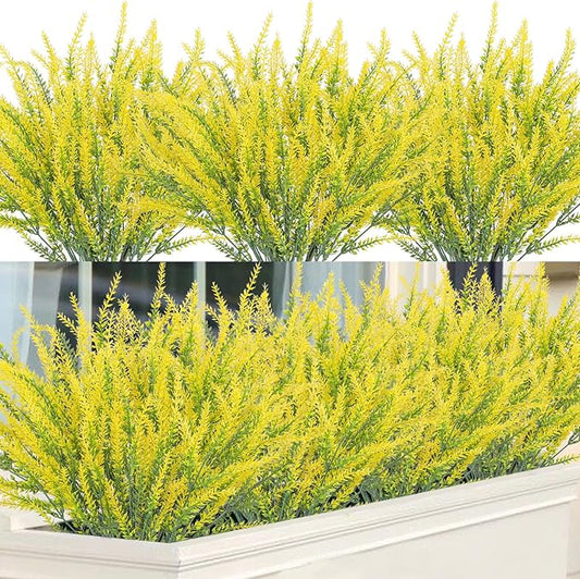 Ouddy Decor 12 Bundles Artificial Lavender Fake Flowers Faux Plastic Plants for Home Wedding Kitchen Garden Patio Window Box Office Table Centerpieces Indoor Outdoor Decor, Yellow