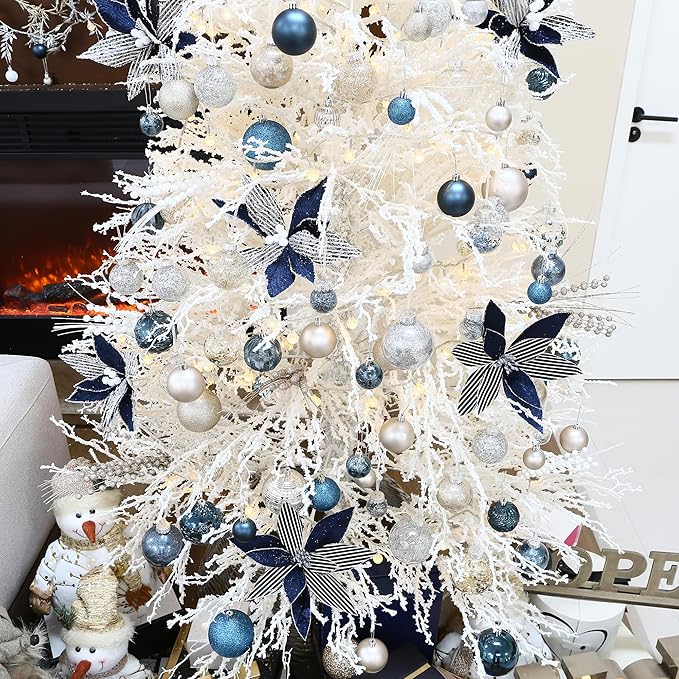 Sea Team 60mm/2.36" Shatterproof Clear Plastic Christmas Tree Ball Ornaments Set, Decorative Hanging Transparent Xmas Baubles with Stuffed Delicate Decorations (30 Counts, Champagne, Silver, White)