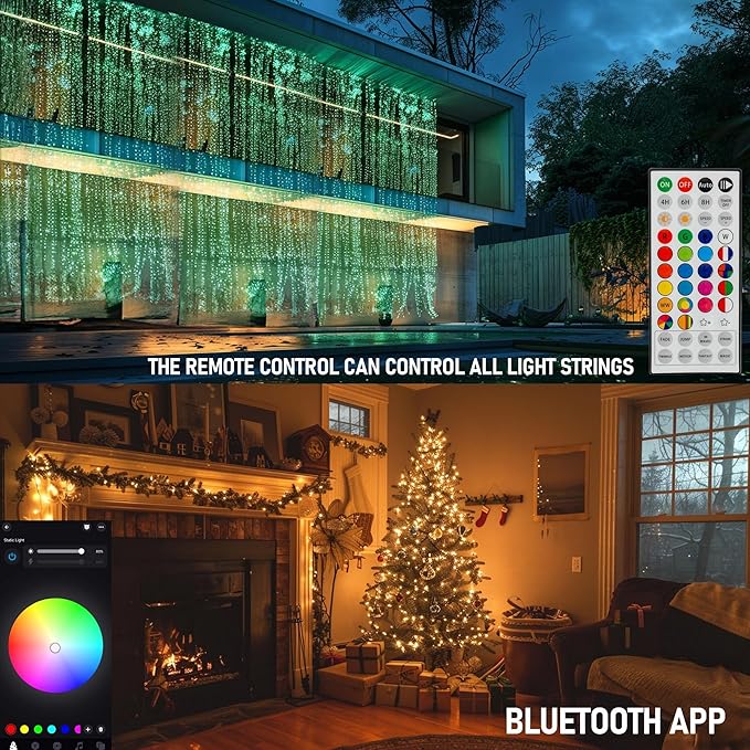 Dazzle Bright Smart Christmas String Lights, 98FT 300 LED RGB Color Changing String Lights with Remote & App Controlled, Halloween Decorations for Indoor Outdoor Holiday Xmas Tree Party Decor