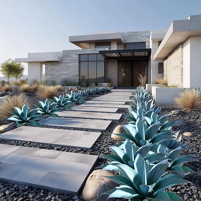 Artificial Agave Faux Agave 14.2In Fake Greenery Outdoor Artificial Plant Fake Plant for Indoor Home Decoration Plastic Plant Outdoor Decoration Front Porch Decor Simulation Plants Blue，2Pack