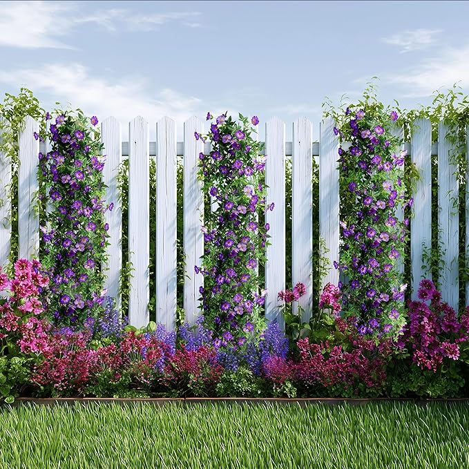 Artificial Flowers Artificial Petunias for Outdoors 2PCS Artificial Hanging Plants Outdoor Silk Flowers with Stems Outdoor Flowers Uv Resistant for Porch Decor Terrace Decor（Purple）Without Pot