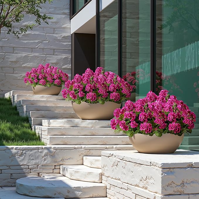 Artificial Geranium Flowers for Outdoors Geraniums Artificial Flowers Realistic Faux Geraniums for Outdoor Planters Silk Geranium Outdoor Fake Flowers Porch Home Kitchen Garden Decor(4PCS，Purple Red)