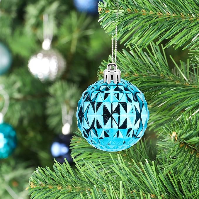 45Pcs 6cm/2.36inch Christmas Balls Glitter Ornaments Set, Shatterproof Plastic Xmas Tree Hanging Ornament, Christmas Decorations Balls for Holiday Festival Wedding House Bar Party(Blue/Silver)