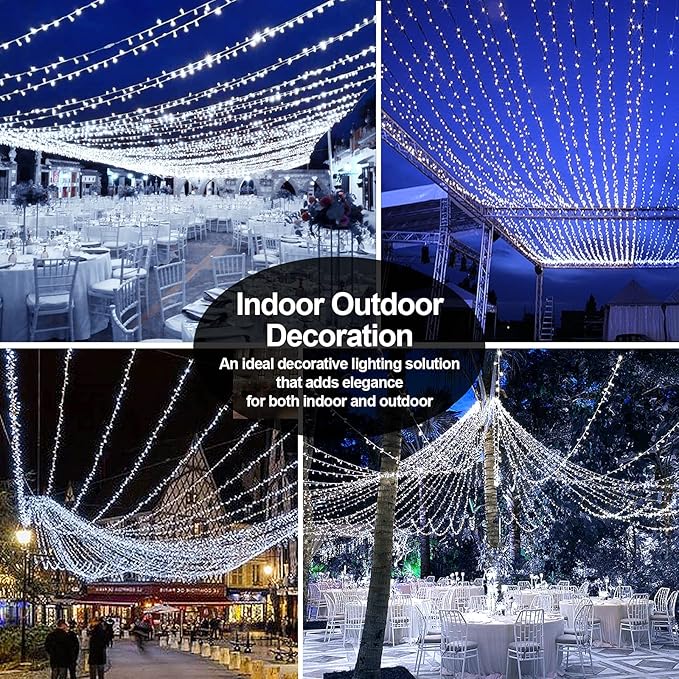 200 FT 500 LED Christmas Lights Outdoor Decorations Super Long Fairy Lights Waterproof 8 Modes Timer Clear Wire String Lights for Outside House Tree Patio Yard Wedding Party Holiday-Cool White