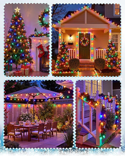 C9 LED Christmas Lights Outdoor with 100 Spring Clips, 81FT 100 LED C9 String Lights Waterproof Connectable for Outside Roofline Patio House Yard Windows Outdoor Christmas Decorations, Multicolor