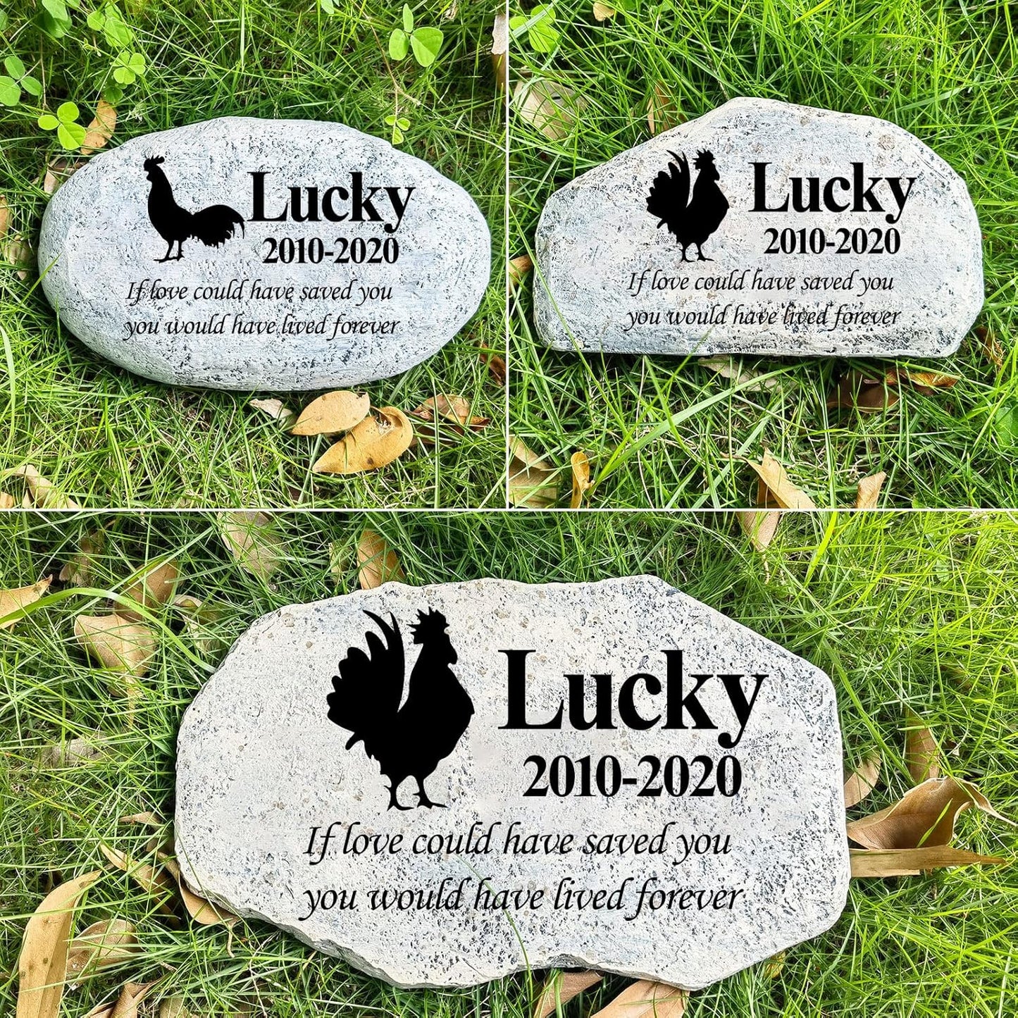 Zatanmulo Personalized Pet Memorial Stone, Garden Memorial Stone Personalized, Chicken Headstone, Cock Tombstone, Memorial Plaque Outdoor, Garden Stepping Stone (Chicken)