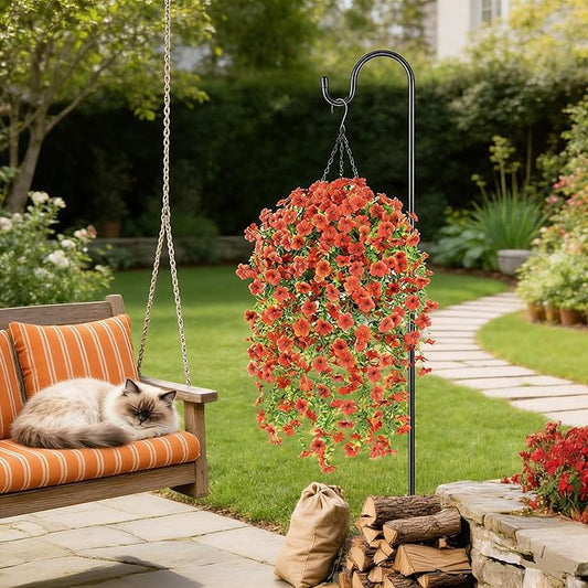 6 Bundles Artificial Fall Flowers for Outdoors Fake Plants Garden Home Fall Decor,UV Resistant Realistic Silk Faux Autumn Flower Indoor Outside Front Porch Patio Balcony Yard Farmhouse(Orange)